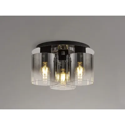 Black Chrome 3 Light Round Ceiling Flush Smoke Fade Shade