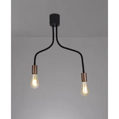 Andover Flexible Ceiling 2 Light E27, Satin Black Brushed Copper