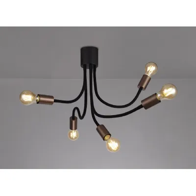Andover Flexible Ceiling 5 Light E27, Satin Black Brushed Copper