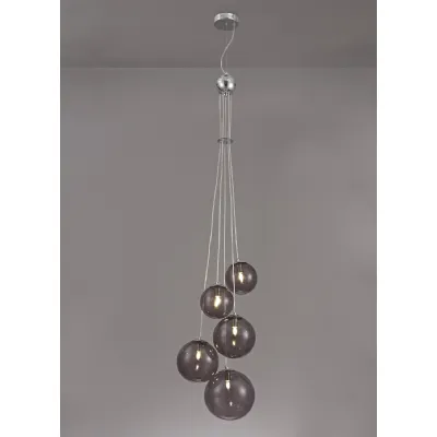 Hook Pendant, 5 x G9, Polished Chrome Smoked Glass