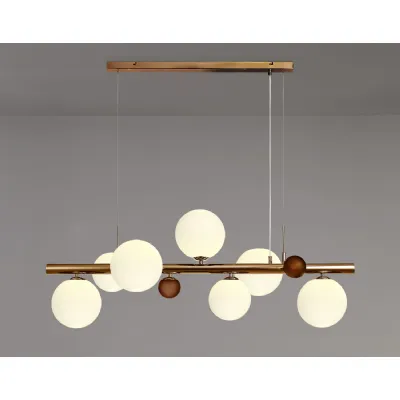 Hook Linear Pendant , 7 x G9, Antique Copper, Opal And Copper Glass