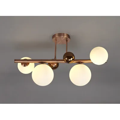 Hook Semi Flush Ceiling Light, 4 x G9, Antique Copper, Opal And Copper Glass