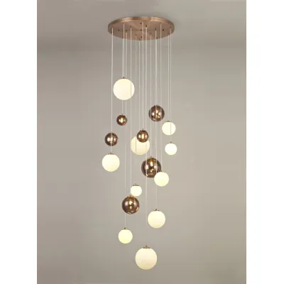 Antique Copper Opal 16 Light G9 Pendant Sphere Shades