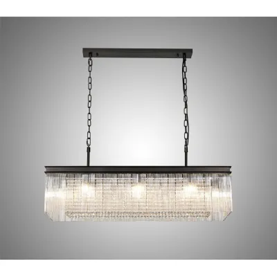 Greenwich Rectangular Pendant Semi Flush, 11 Light E14, Brown Oxide Item Weight: 15kg