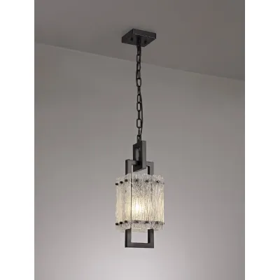 Sheppey Small Square Pendant, 1 Light E27, Matt Black Crystal Sand Glass