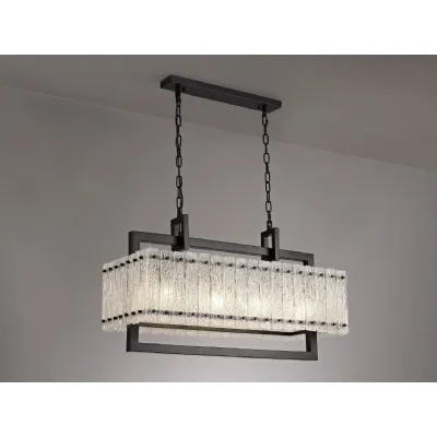 Sheppey Medium Linear Pendant, 8 Light E27, Matt Black Crystal Sand Glass Item Weight: 15.5kg