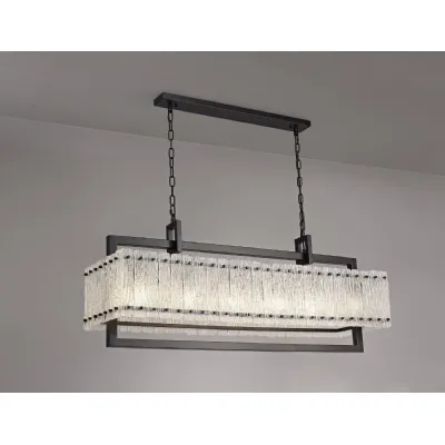 Sheppey Large Linear Pendant, 12 Light E27, Matt Black Crystal Sand Glass Item Weight: 20.2kg