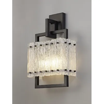 Sheppey Wall Lamp, 2 Light E27, Matt Black Crystal Sand Glass
