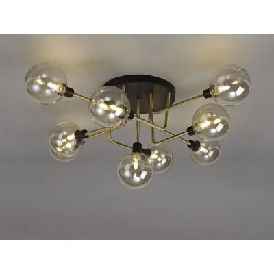Leyton Flush Ceiling, 9 Light G9, Matt Black Antique Brass Cognac Glass