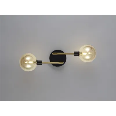 Leyton Wall Lamp, 2 Light G9, Matt Black Antique Brass Cognac Glass