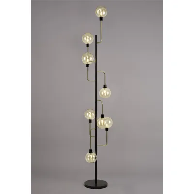 Leyton Floor Lamp, 8 Light G9, Matt Black Antique Brass Cognac Glass