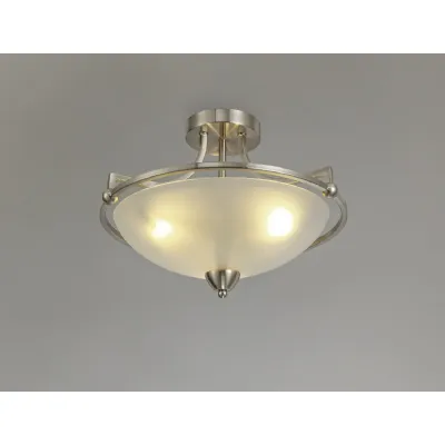 Henfield Semi Flush Ceiling, 3 Light E27, Satin Nickel Frosted Glass