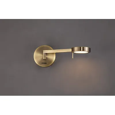 Harrow Switched Adjustable Wall Lamp Reader, 1 x 8W LED, 3000K, Antique Brass, 3yrs Warranty
