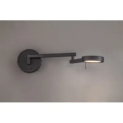Harrow Switched Adjustable Swing Arm Wall Lamp Reader, 1 x 8W LED, 3000K, Sand Black, 3yrs Warranty