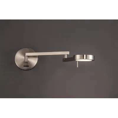 Harrow Switched Adjustable Swing Arm Wall Lamp Reader, 1 x 8W LED, 3000K, Satin Nickel, 3yrs Warranty