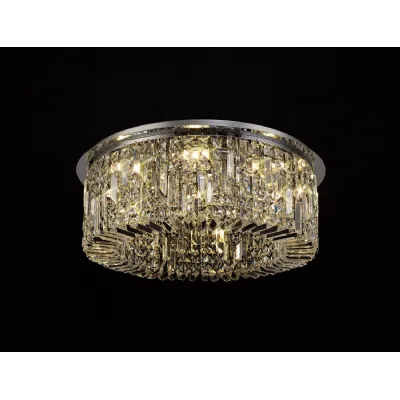 Boreham 65cm Round Flush Chandelier, 8 Light E14, Polished Chrome Crystal