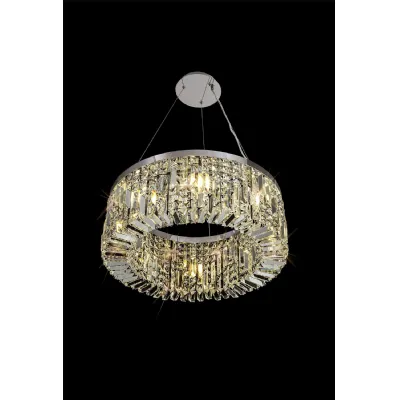 Boreham 60cm Round Pendant Chandelier, 8 Light E14, Polished Chrome Crystal