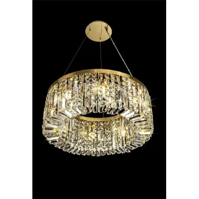 Boreham 60cm Round Pendant Chandelier, 8 Light E14, Gold Crystal