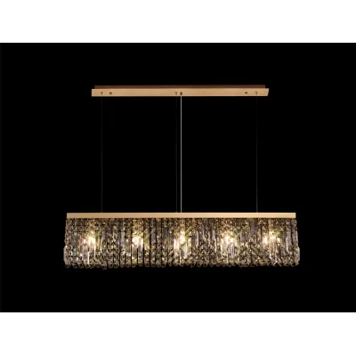 Boreham 102x9cm Linear Pendant Chandelier, 5 Light E14, Gold Crystal