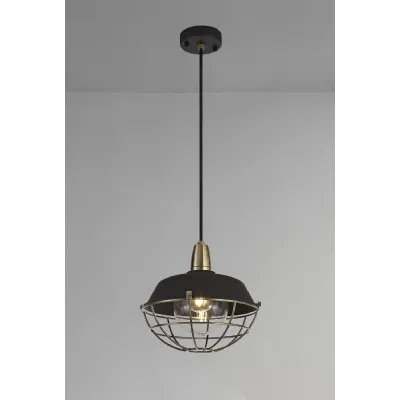 Farnham Pendant, 1 Light E27, IP65, Matt Black Antique Brass, 2yrs Warranty