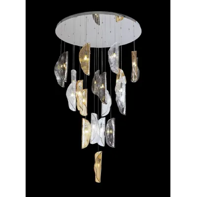 Loughton Pendant 5m, 21 x G9, Polished Chrome Clear And Amber And Smoked Glass Item Weight: 28.1kg