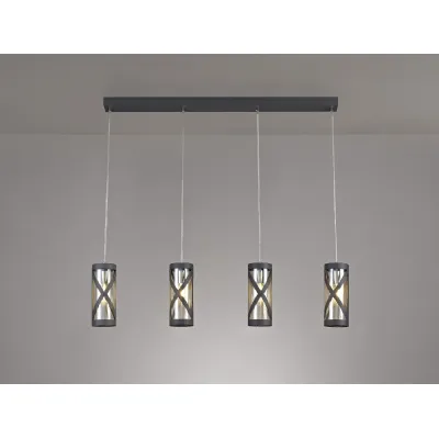 Oxted 4 Light Bar Linear Pendant E14, Matt Grey Polished Chrome Cognac