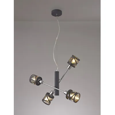 Oxted 4 Light Adjustable Pendant E14, Matt Grey Polished Chrome Cognac