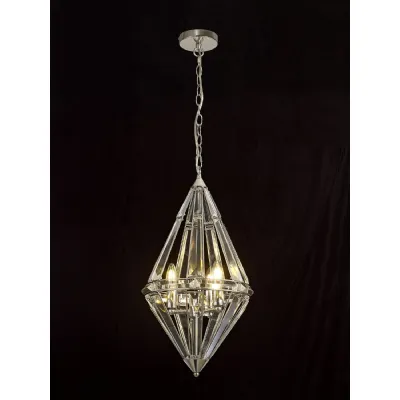 Woolwich Diamond Pendant, 3 Light E27, Polished Nickel