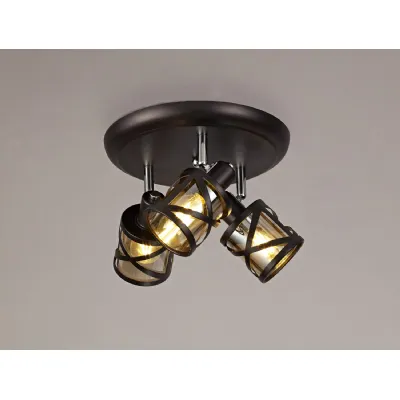 Oxted 3 Light Round Spotlight E14, Oiled Bronze Polished Chrome Amber