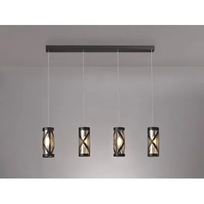 Oxted 4 Light Bar Linear Pendant E14, Oiled Bronze Polished Chrome Amber
