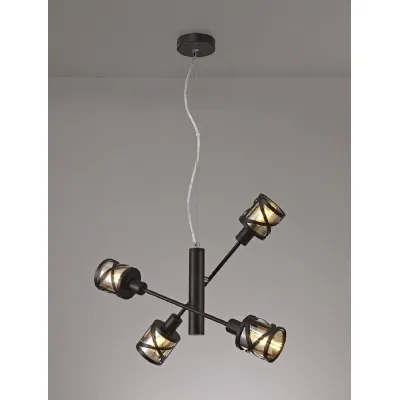 Oxted 4 Light Adjustable Pendant E14, Oiled Bronze Polished Chrome Amber