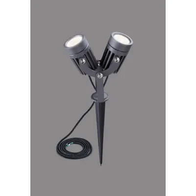 Emirates Twin Spike Wall Light, 2 x 3W LED, 3000K, 420lm, 30 Degree, IP65, Grey Black, c w 2m Cable, 3yrs Warranty
