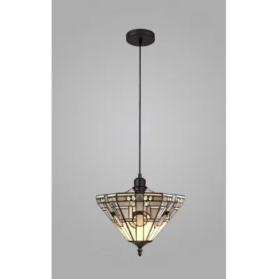 Knebworth 1 Light Uplighter Pendant E27 With 30cm Tiffany Shade, White Grey Black Clear Crystal