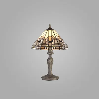 Knebworth 1 Light Curved Table Lamp E27 With 30cm Tiffany Shade, White Grey Black Clear Crystal Aged Antique Brass