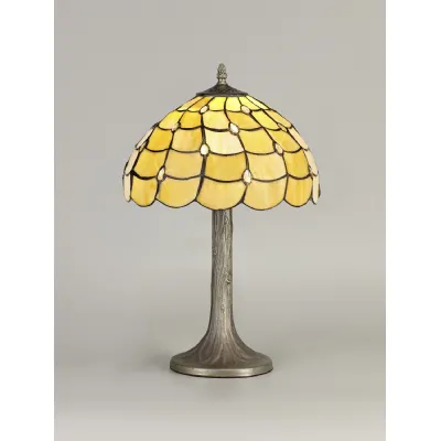 Stratford 1 Light Tree Like Table Lamp E27 With 30cm Tiffany Shade, Beige Clear Crystal Aged Antique Brass