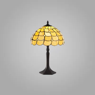 Stratford 1 Light Octagonal Table Lamp E27 With 30cm Tiffany Shade, Beige Clear Crystal Aged Antique Brass