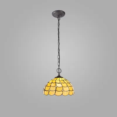 Stratford 2 Light Downlighter Pendant E27 With 30cm Tiffany Shade, Beige Clear Crystal Aged Antique Brass