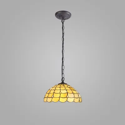 Stratford 1 Light Downlighter Pendant E27 With 40cm Tiffany Shade, Beige Clear Crystal Aged Antique Brass