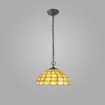 Stratford 2 Light Downlighter Pendant E27 With 40cm Tiffany Shade, Beige Clear Crystal Aged Antique Brass