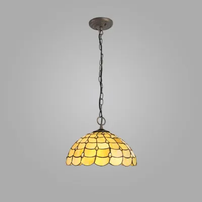 Stratford 3 Light Downlighter Pendant E27 With 40cm Tiffany Shade, Beige Clear Crystal Aged Antique Brass