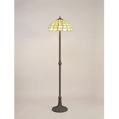 Stratford 2 Light Leaf Design Floor Lamp E27 With 40cm Tiffany Shade, Beige Clear Crystal Aged Antique Brass