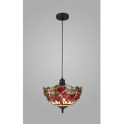 Hitchin 1 Light Uplighter Pendant E27 With 30cm Tiffany Shade, Purple Pink Crystal Black
