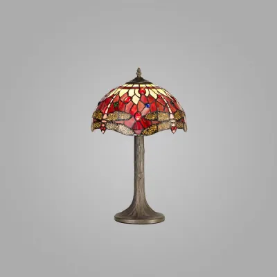 Hitchin 1 Light Tree Like Table Lamp E27 With 30cm Tiffany Shade, Purple Pink Crystal Aged Antique Brass