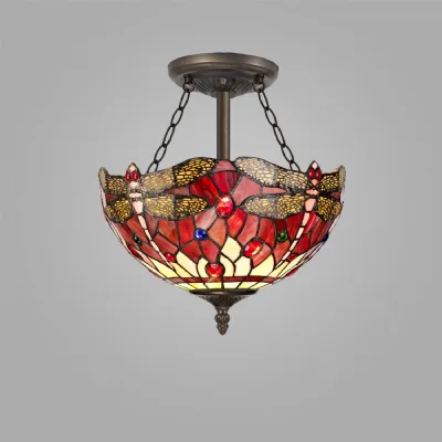 Purple Pink Antique Brass Semi Flush 3 E27 Uplighter Pendant