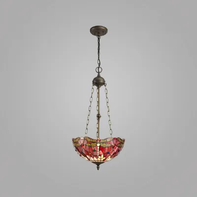 Purple Pink Antique Brass Crystal 3 Light Uplighter Pendant