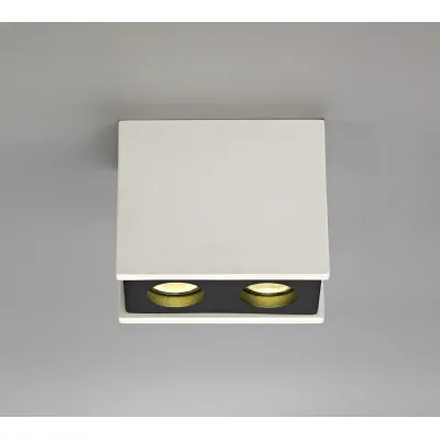Woking 2 Light Rectangular Ceiling GU10, White Paintable Gypsum With Matt Black Cover