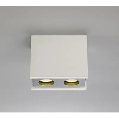 Woking 2 Light Rectangular Ceiling GU10, White Paintable Gypsum With Polished Chrome Cover
