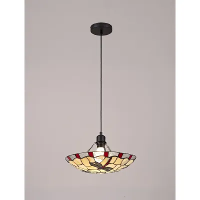 Cranleigh 1 Light Pendant E27 With 35cm Tiffany Shade, Red Cream Clear Crystal Black