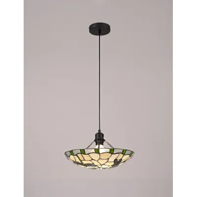Cranleigh 1 Light Pendant E27 With 35cm Tiffany Shade, Green Cream Clear Crystal Black