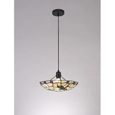 Cranleigh 1 Light Pendant E27 With 35cm Tiffany Shade, Amber Cream Clear Crystal Black